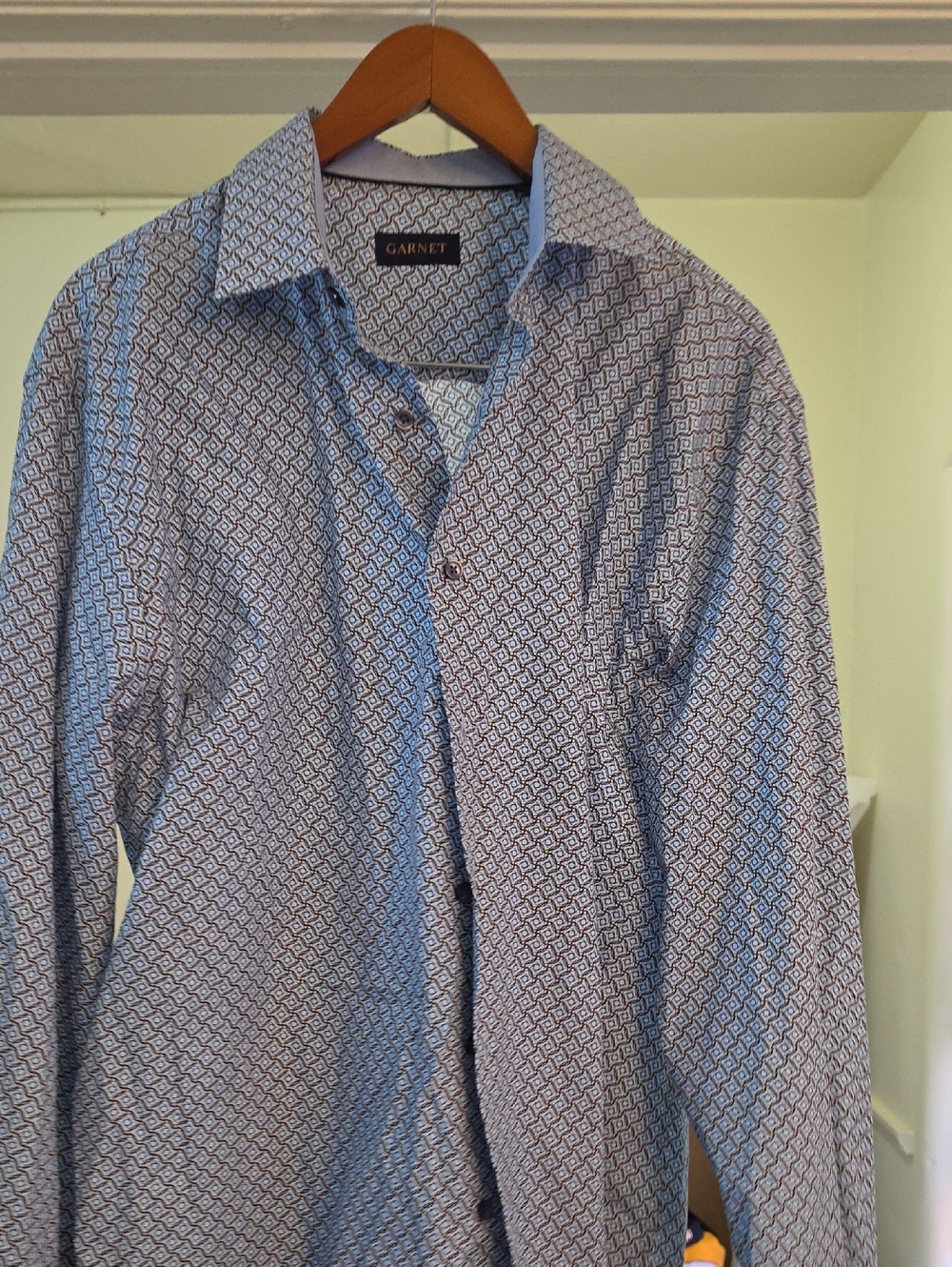 Garnet Hill Blue Patterned Long-Sleeve Dress Shirt